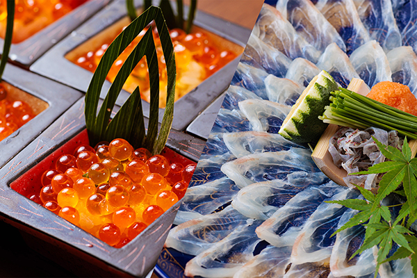 左：こぼれいくら寿司 右：鯛の薄造り
