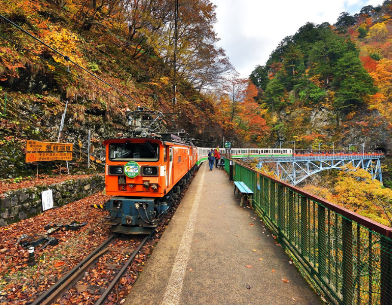 ▲黒部峡谷鉄道（黒部峡谷トロッコ電車）　＜画像提供：黒部峡谷鉄道株式会社＞